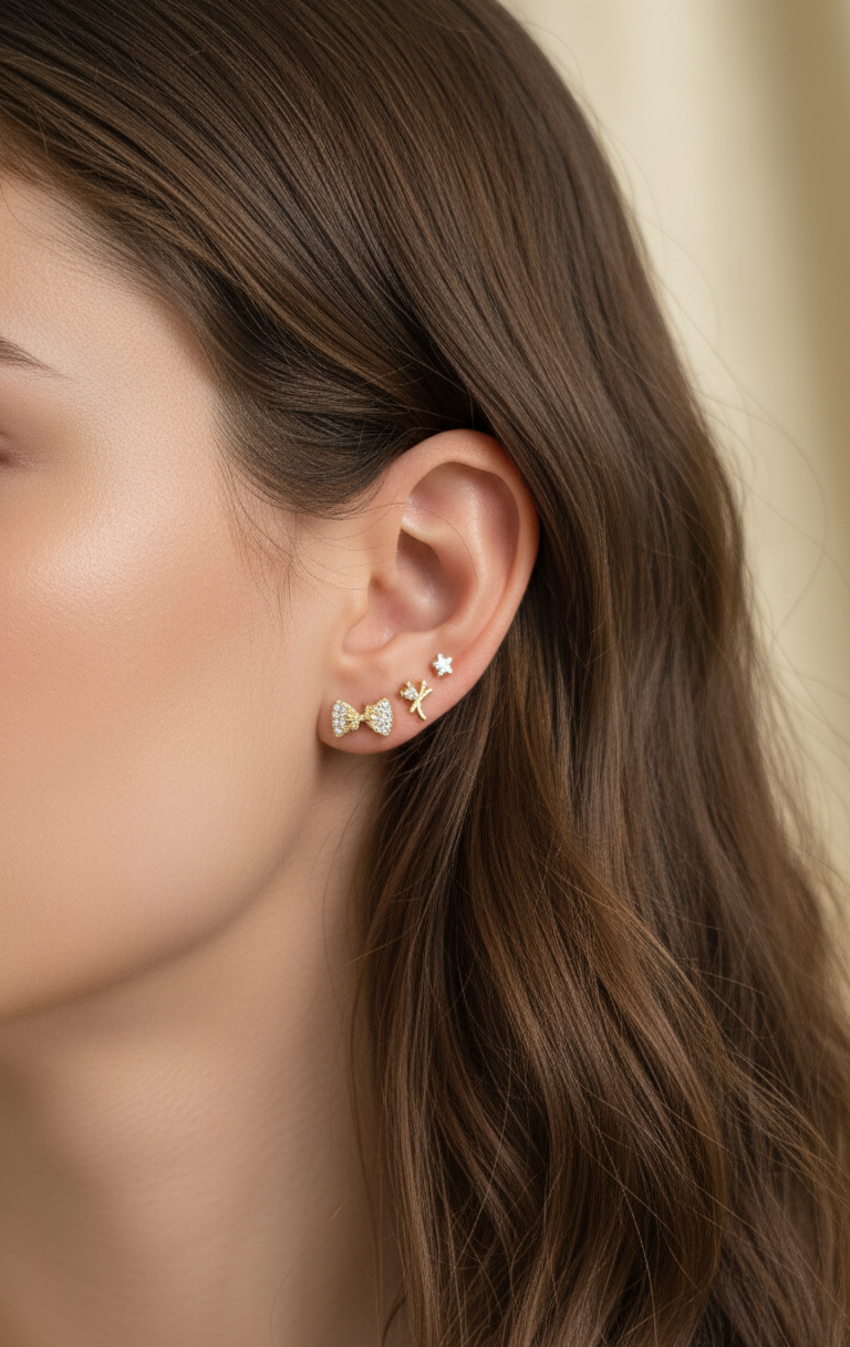 Antitarnish Trendy Studs And Bow Earrings Set Of 3 Pairs