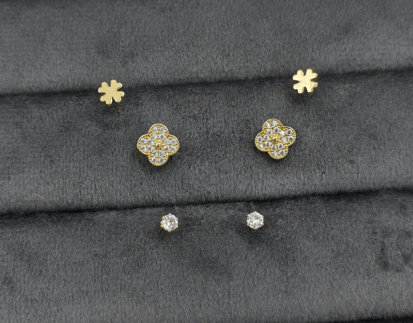 Antitarnish Trendy Studs And Clover Earrings Set Of 3 Pairs