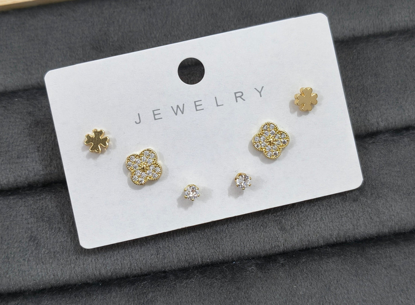 Antitarnish Trendy Studs And Clover Earrings Set Of 3 Pairs
