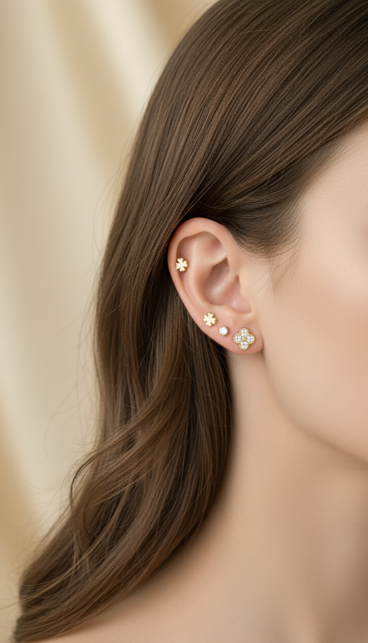 Antitarnish Trendy Studs And Clover Earrings Set Of 3 Pairs
