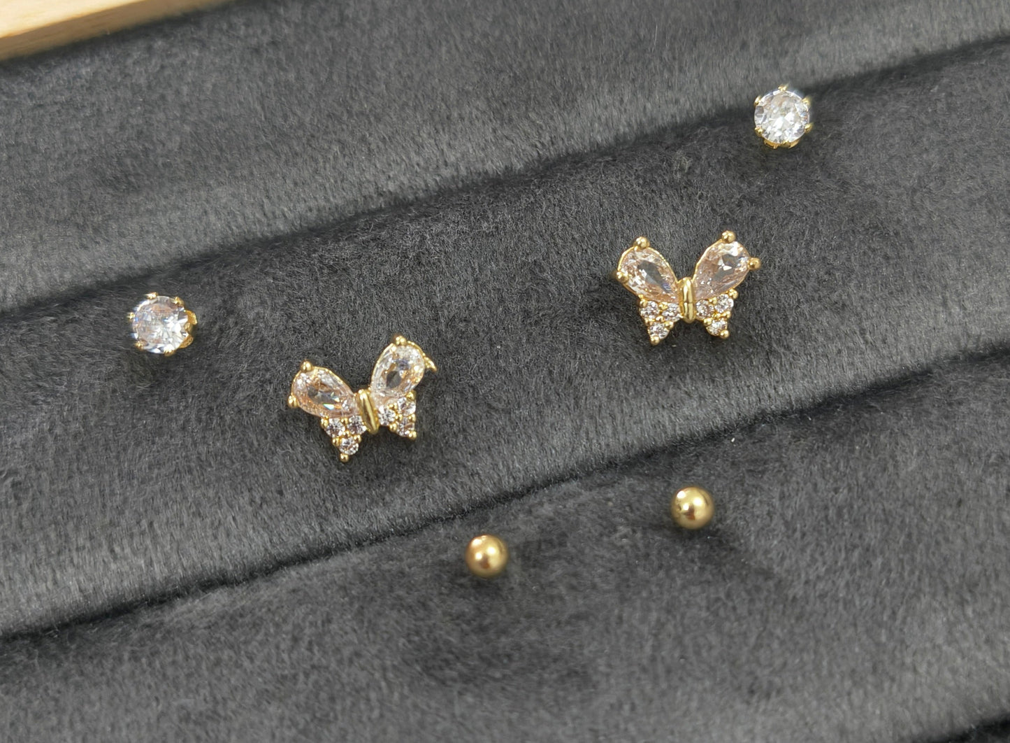 Antitarnish Trendy Studs And Dainty Butterfly Earrings Set Of 3 Pairs