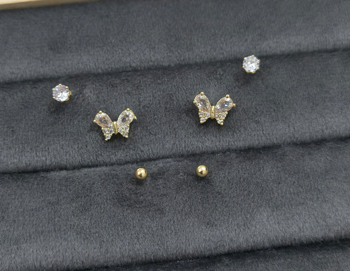 Antitarnish Trendy Studs And Dainty Butterfly Earrings Set Of 3 Pairs
