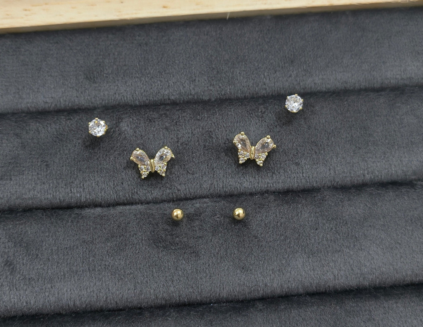 Antitarnish Trendy Studs And Dainty Butterfly Earrings Set Of 3 Pairs