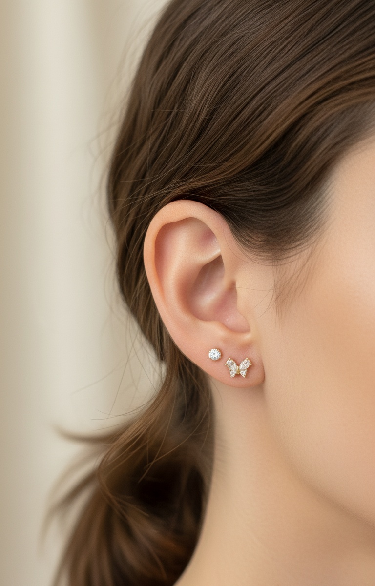 Antitarnish Trendy Studs And Dainty Butterfly Earrings Set Of 3 Pairs
