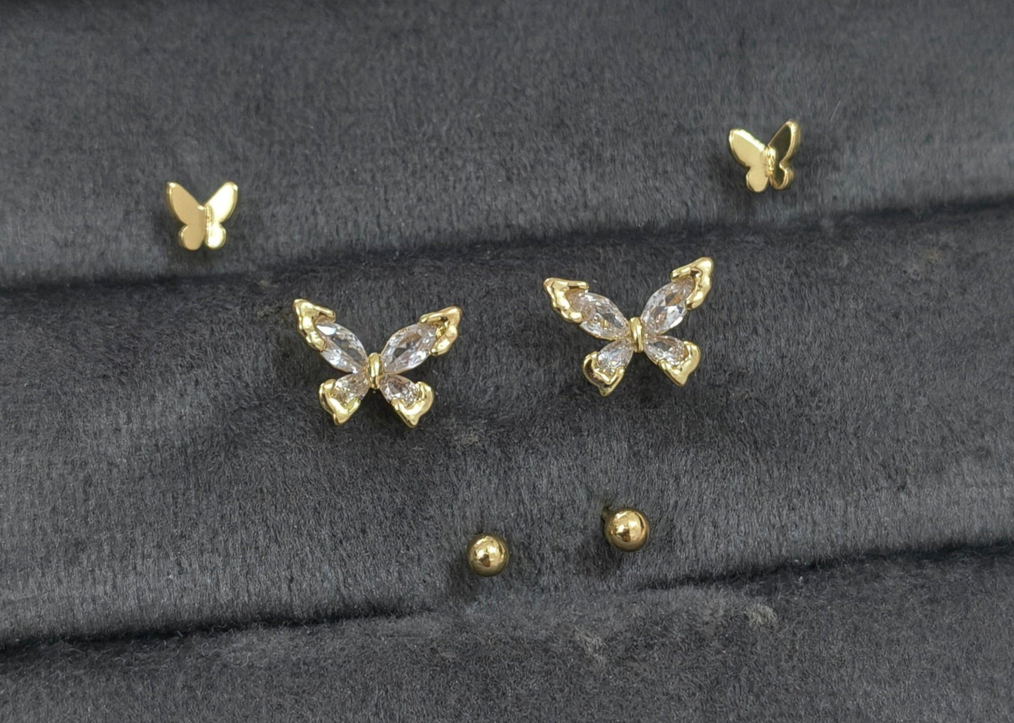 Antitarnish Trendy Studs And Shiny Butterfly Earrings Set Of 3 Pairs