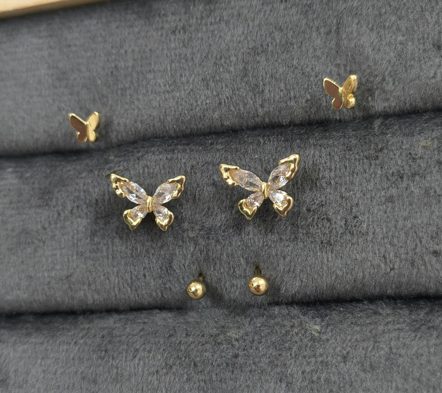 Antitarnish Trendy Studs And Shiny Butterfly Earrings Set Of 3 Pairs