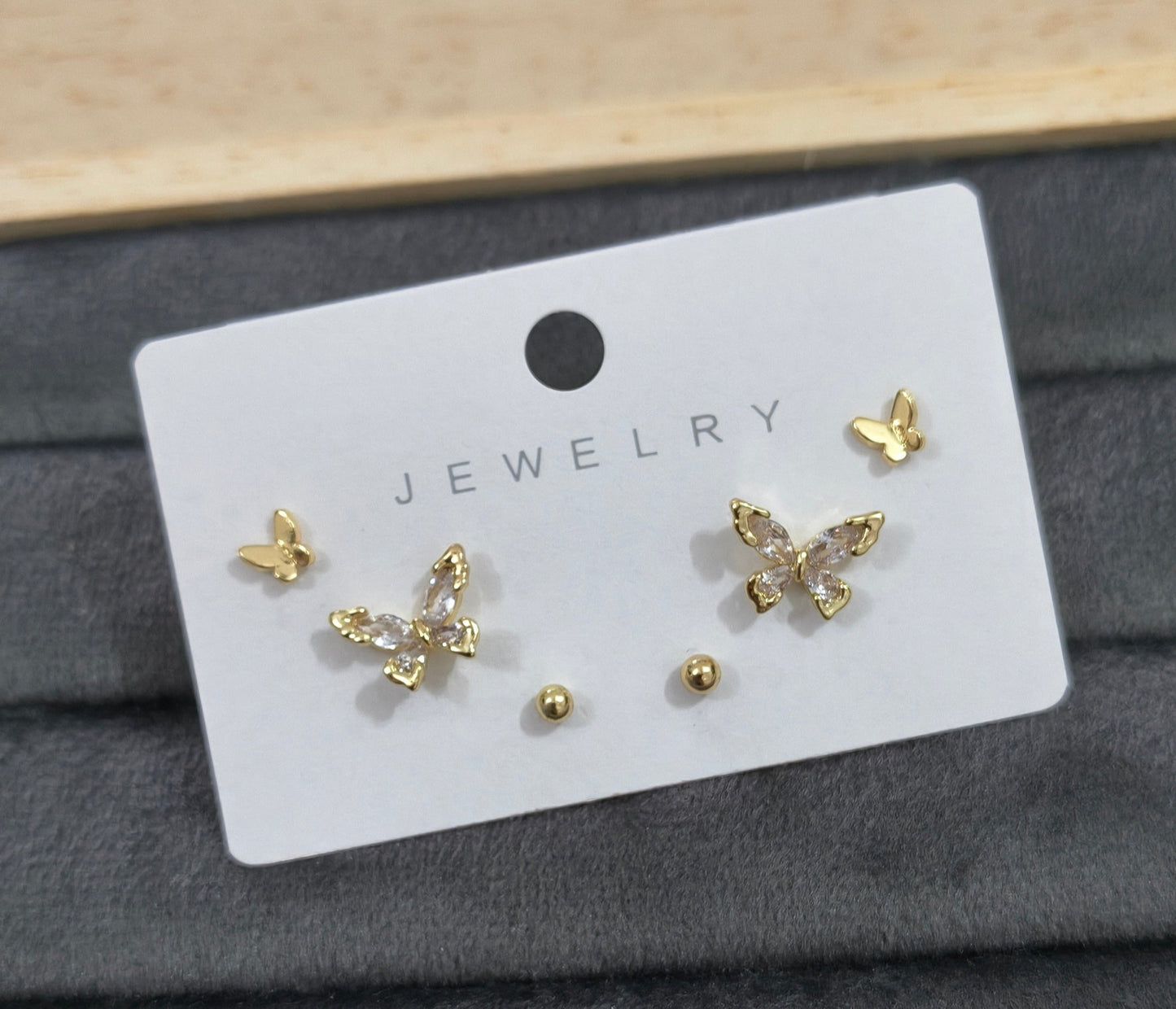 Antitarnish Trendy Studs And Shiny Butterfly Earrings Set Of 3 Pairs