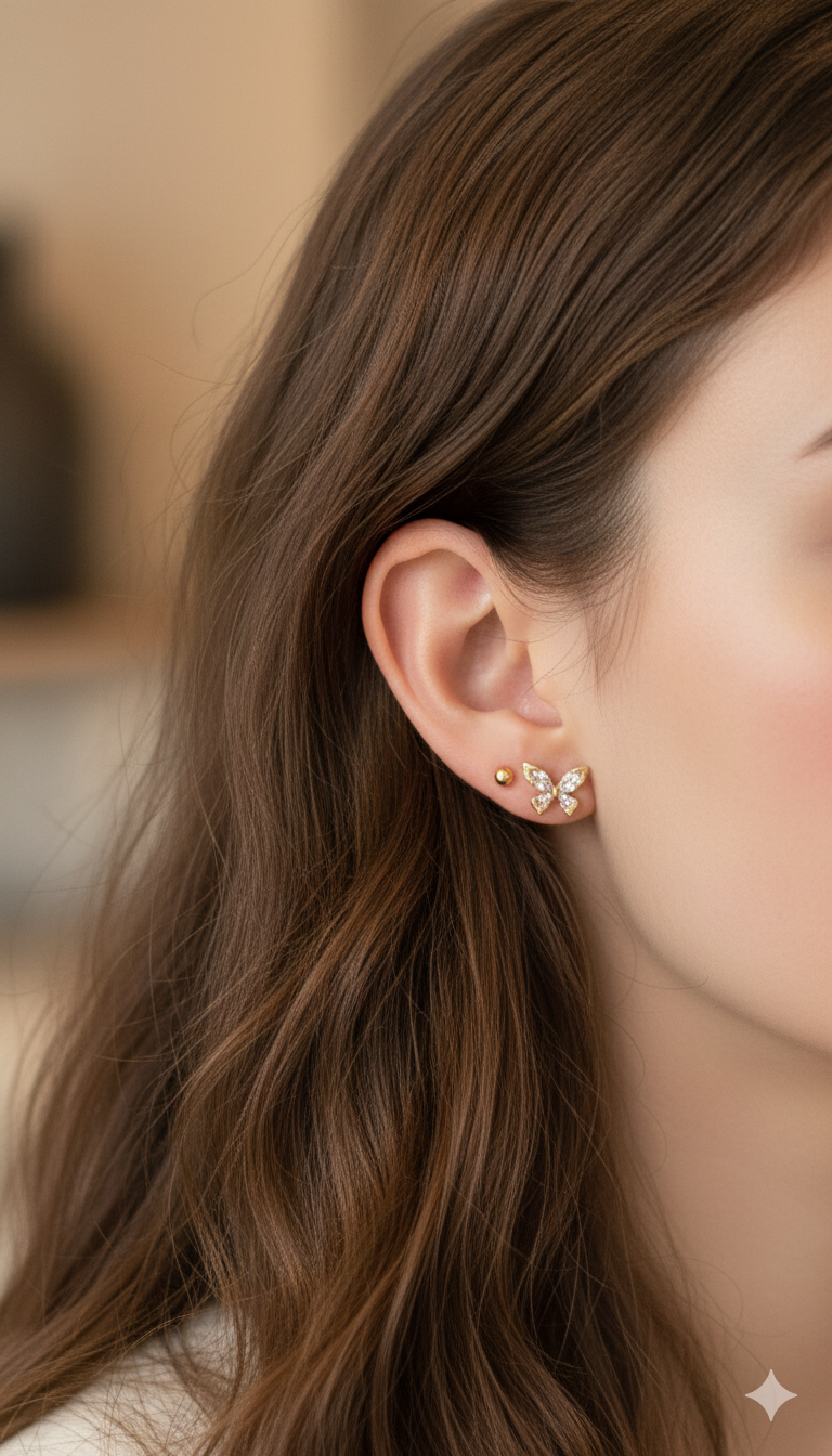 Antitarnish Trendy Studs And Shiny Butterfly Earrings Set Of 3 Pairs