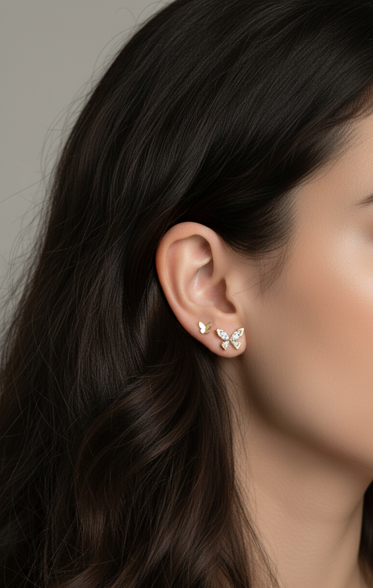 Antitarnish Trendy Studs And Shiny Butterfly Earrings Set Of 3 Pairs