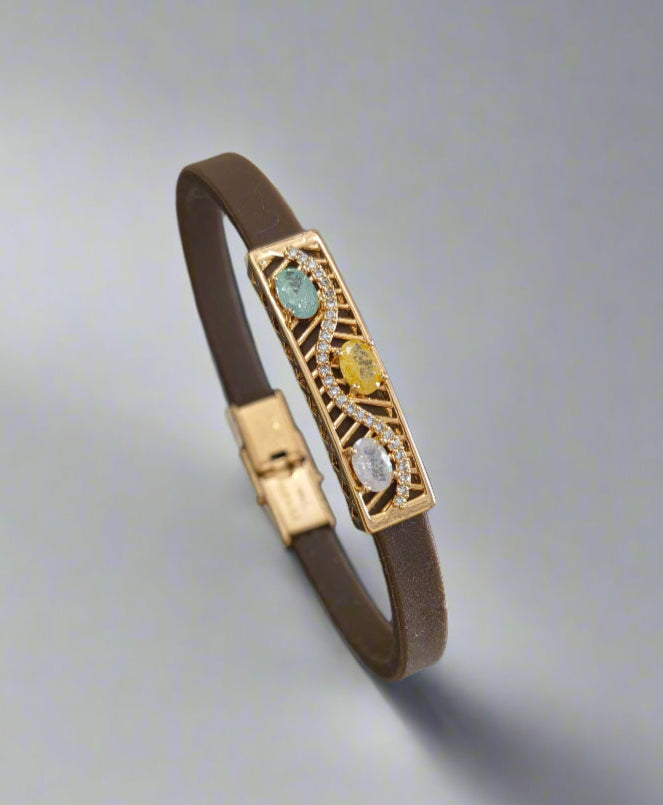 Antitarnish Trendy Unisex Brown Silicon Bracelet 18K Gold Plated
