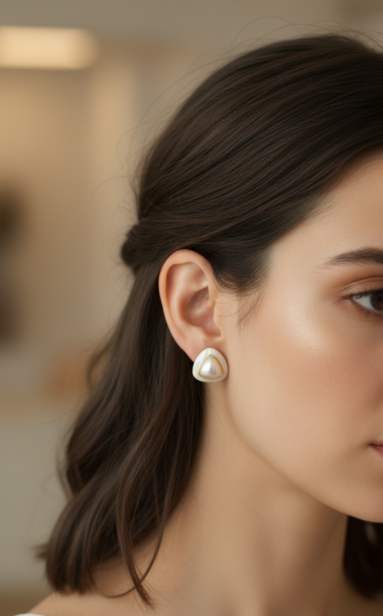 Antitarnish Triangle Shaped Pearl Enamel Stud Earrings