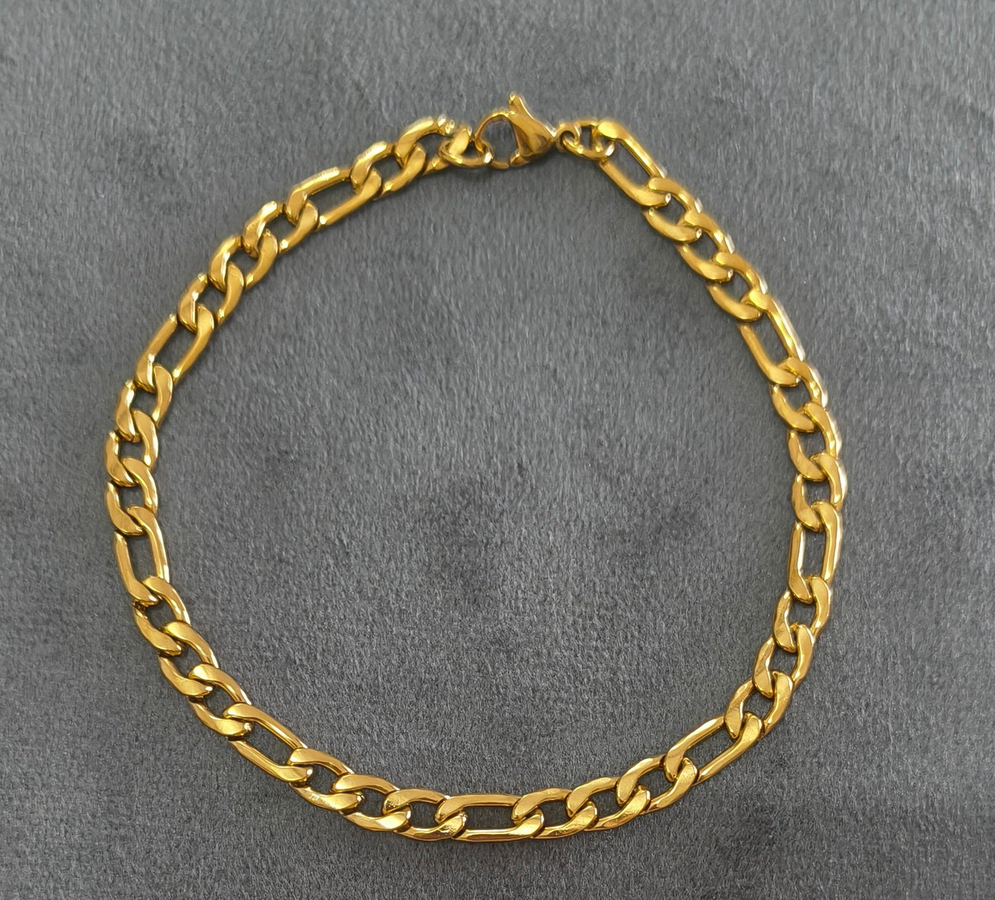 Antitarnish Unisex Figaro Chain Bracelet 18K Gold Plated