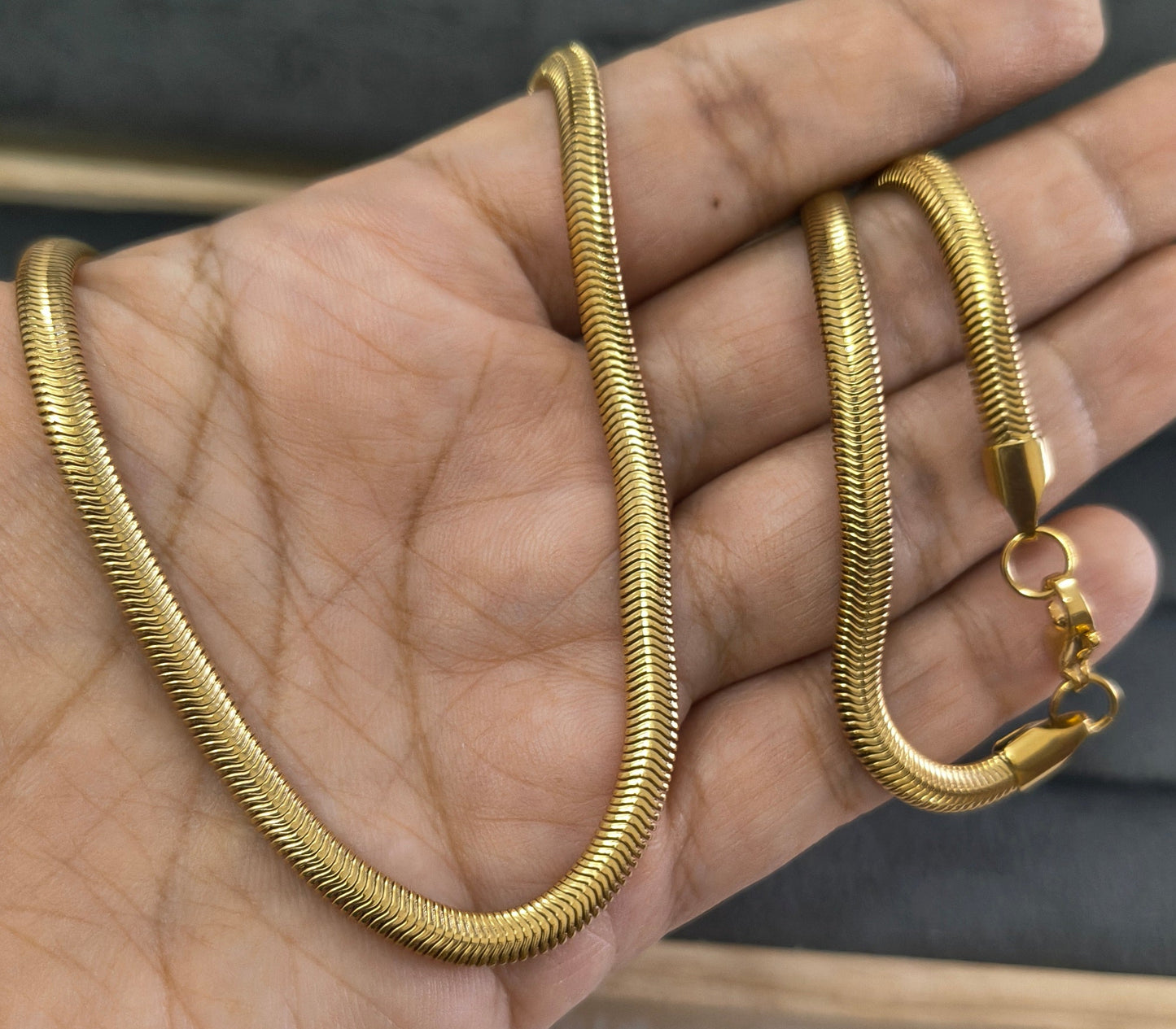 Antitarnish Unisex Filled Snake Chain 18K Gold Plated