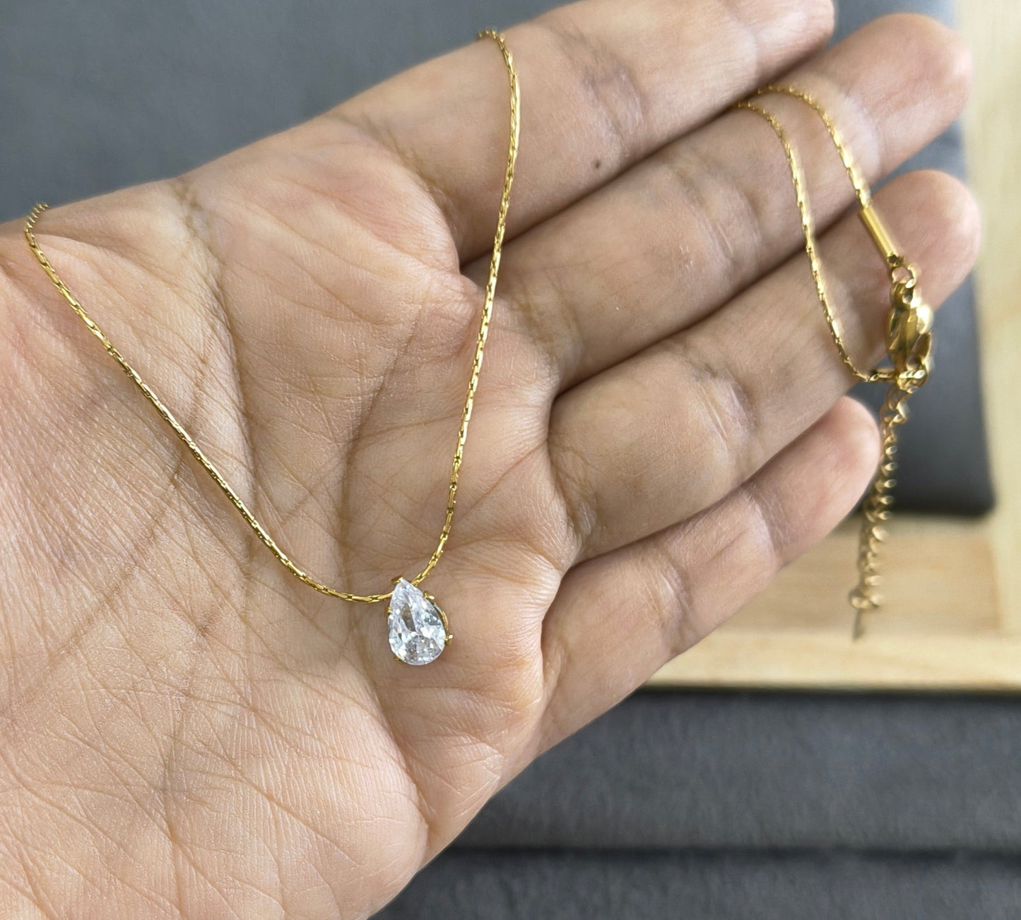 Antitarnish Waterdrop Solitaire Pendant Necklace 18K Gold Plated