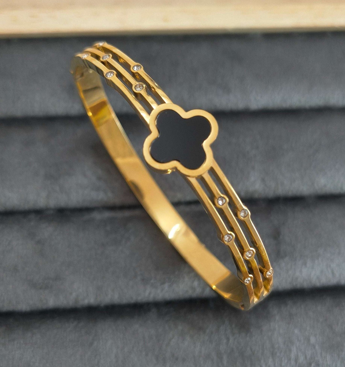 Black Clover Diamond Studded Bracelet 18K Gold Plated