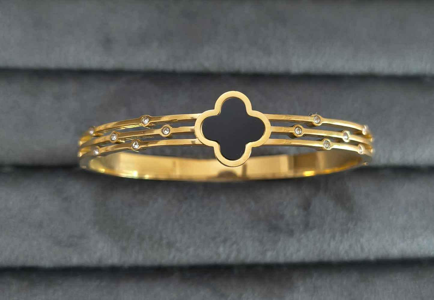 Black Clover Diamond Studded Bracelet 18K Gold Plated