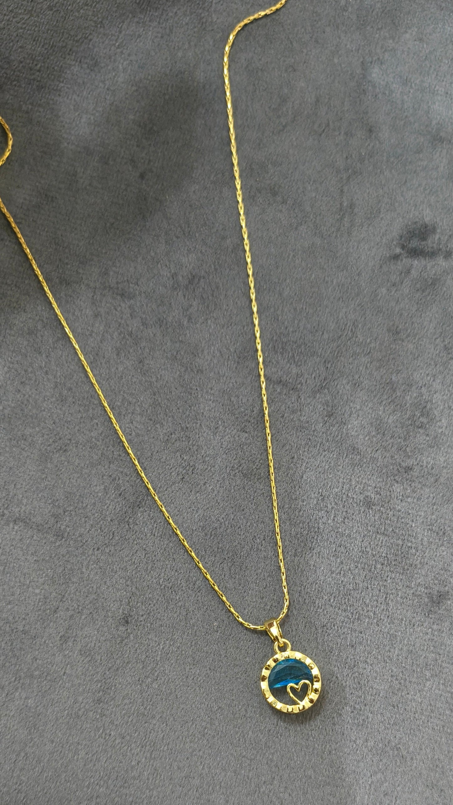 Blue Water Heart Pendant Necklace 18K Gold Plated