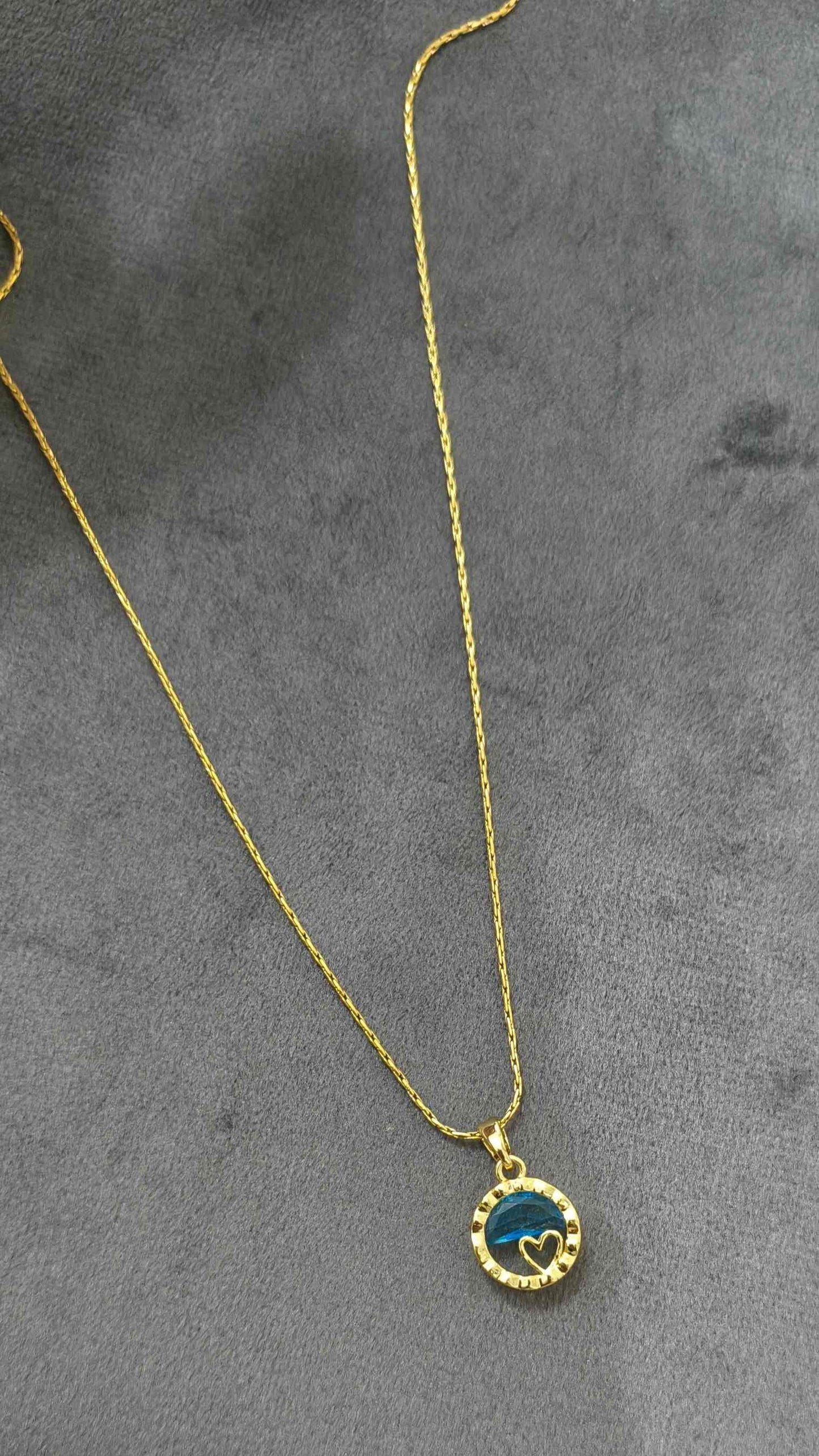 Blue Water Heart Pendant Necklace 18K Gold Plated