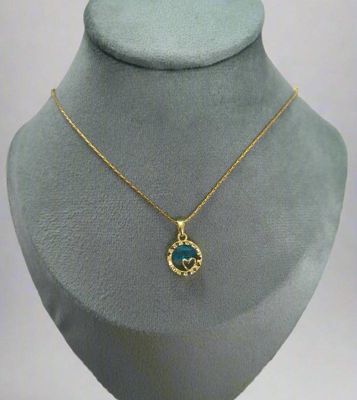 Blue Water Heart Pendant Necklace 18K Gold Plated