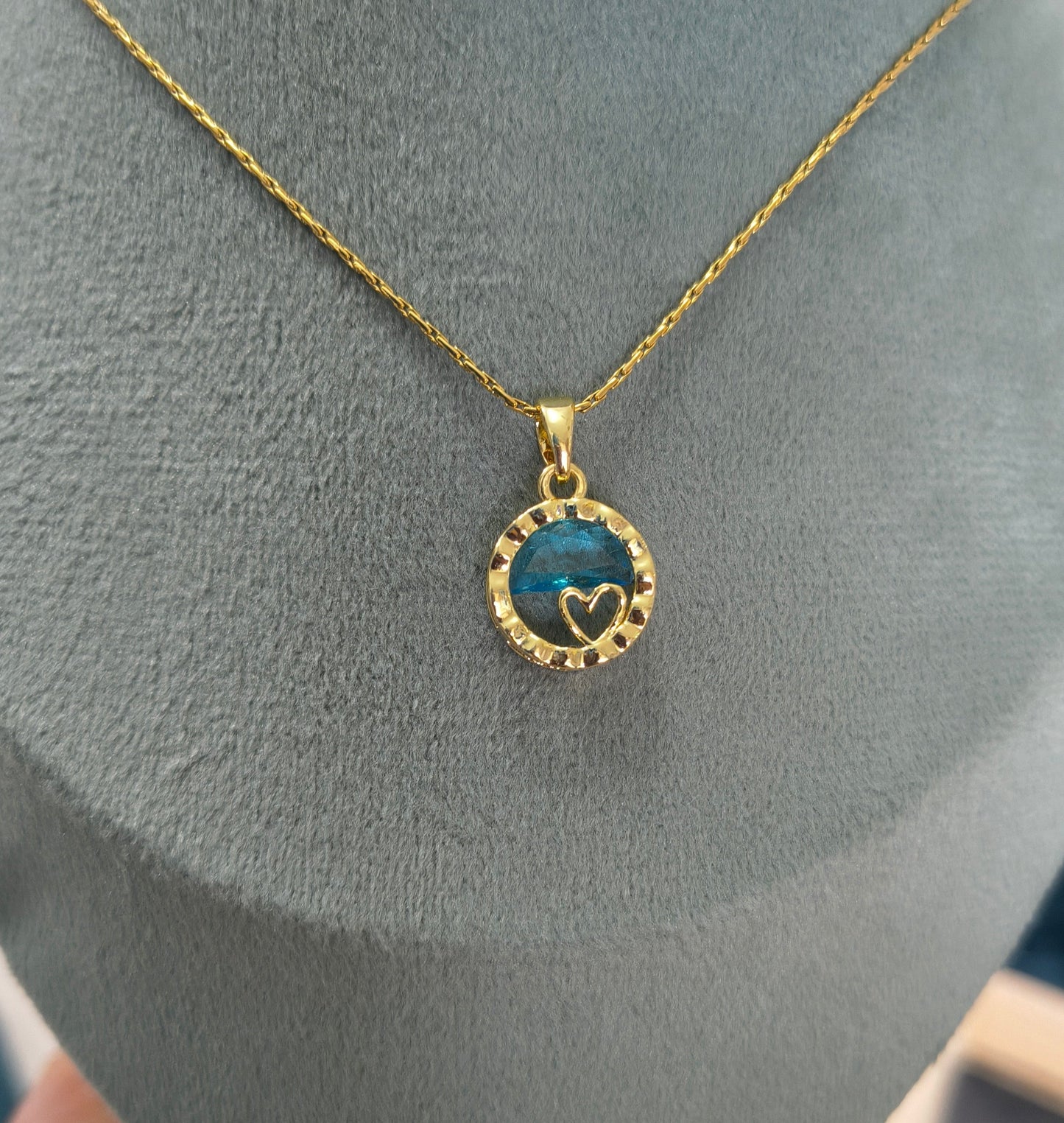 Blue Water Heart Pendant Necklace 18K Gold Plated