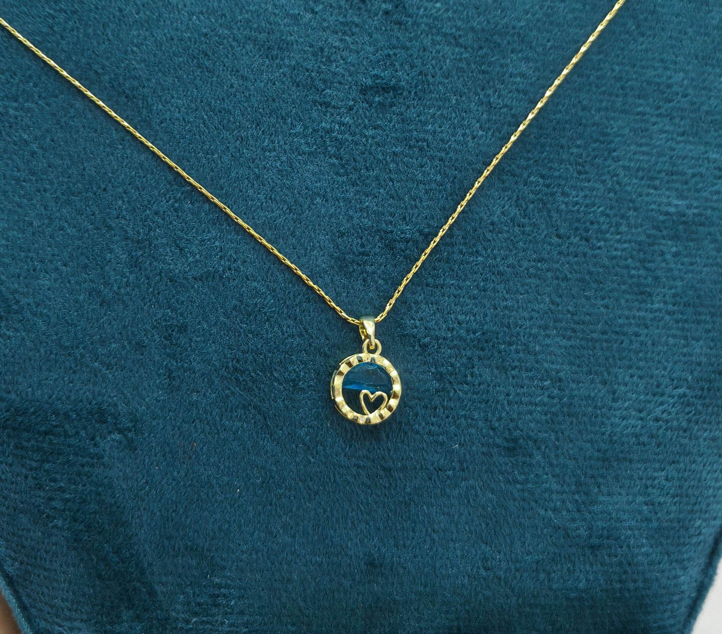 Blue Water Heart Pendant Necklace 18K Gold Plated