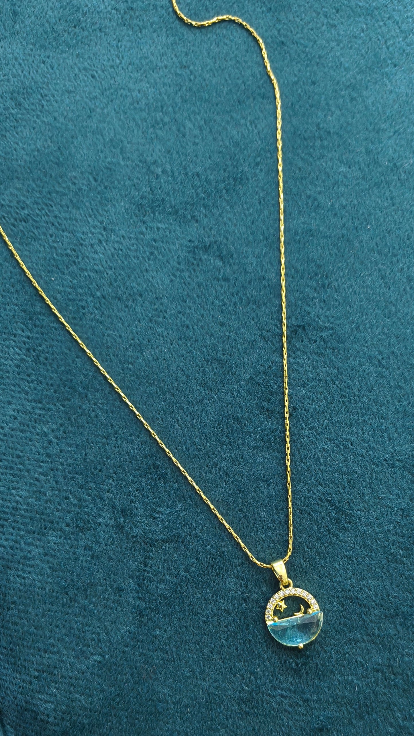 Blue Water Moon Stars Pendent Necklace 18K Gold Plated