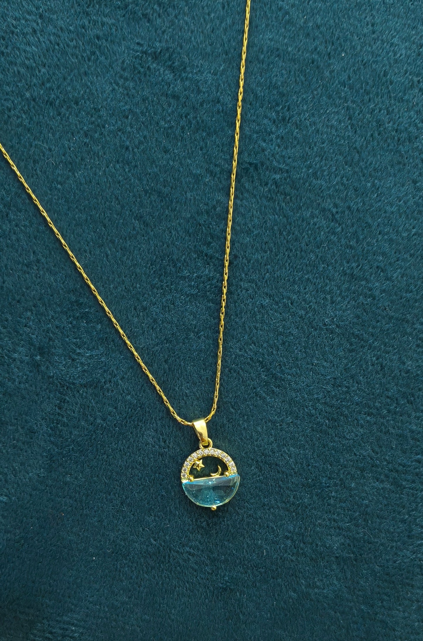 Blue Water Moon Stars Pendent Necklace 18K Gold Plated