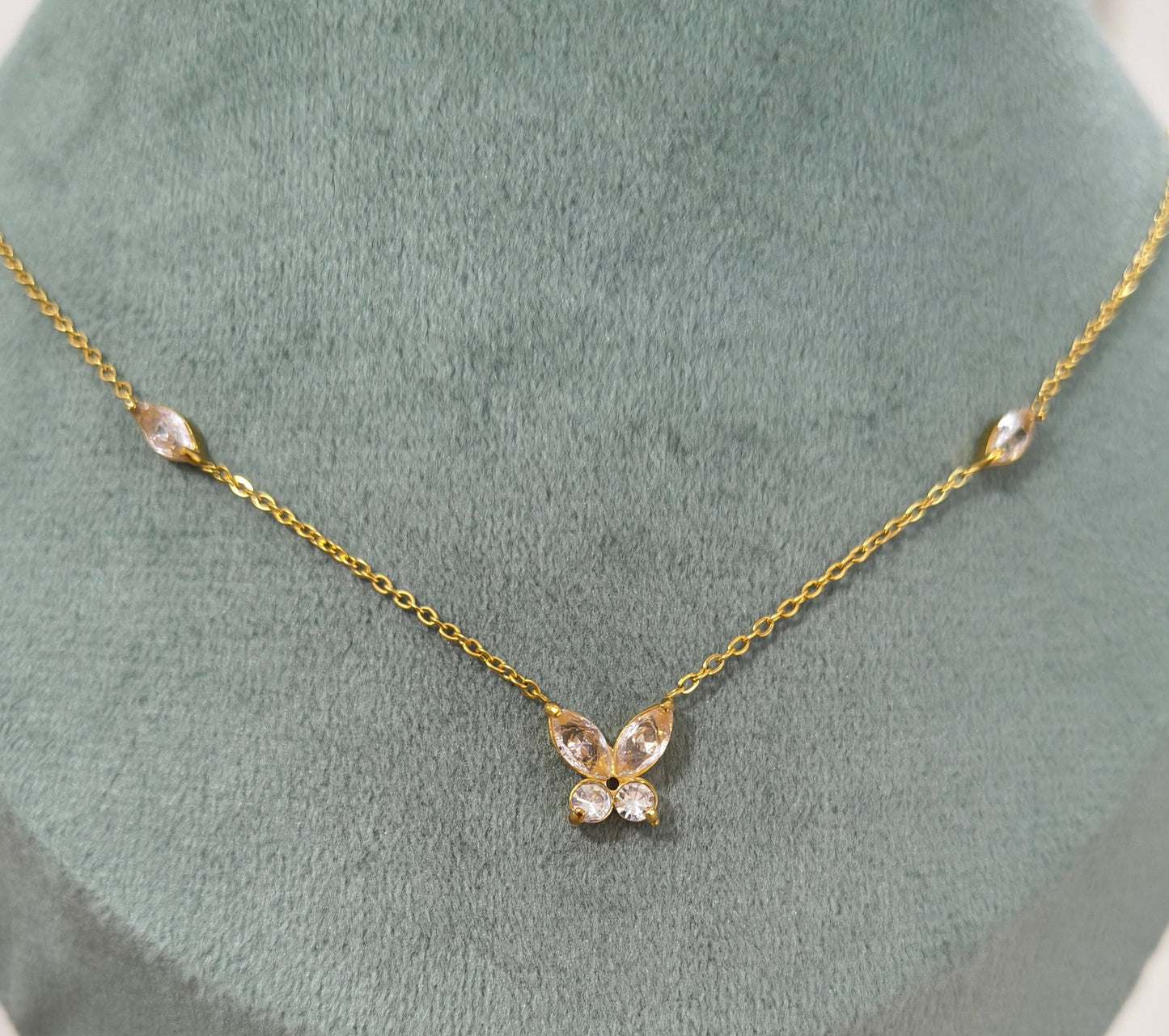 Butterfly Diamond Studded Necklace 18k Gold Plated