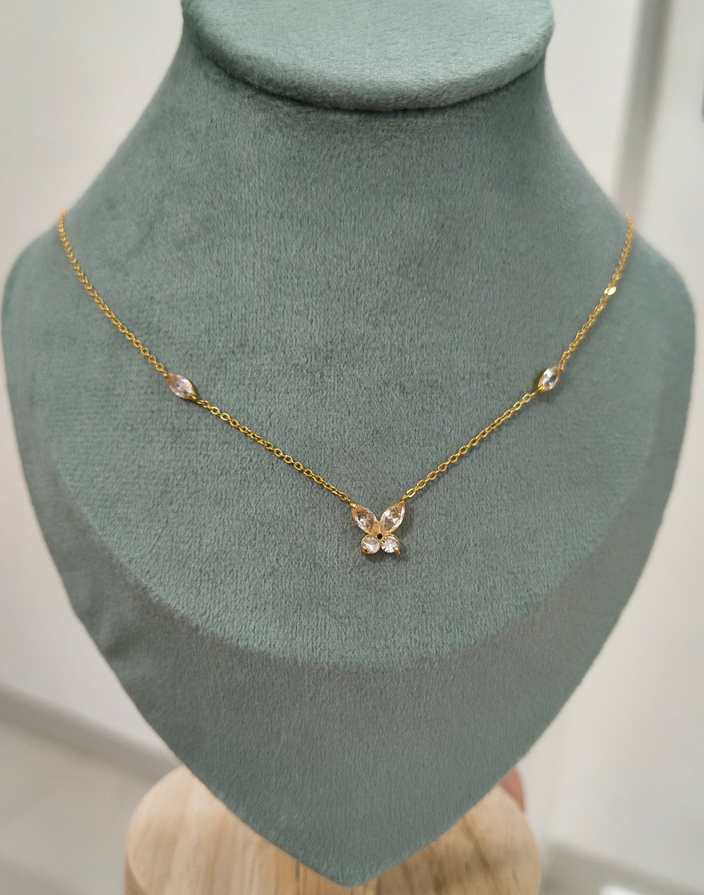 Butterfly Diamond Studded Necklace 18k Gold Plated