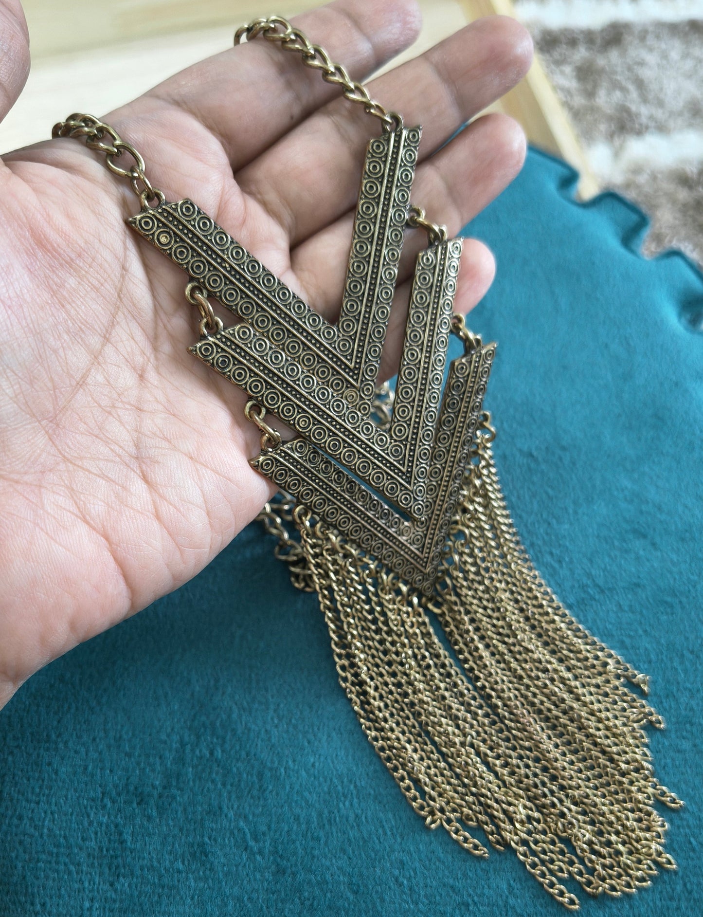 Classic Vintage Gold Toned Big Boho Necklace