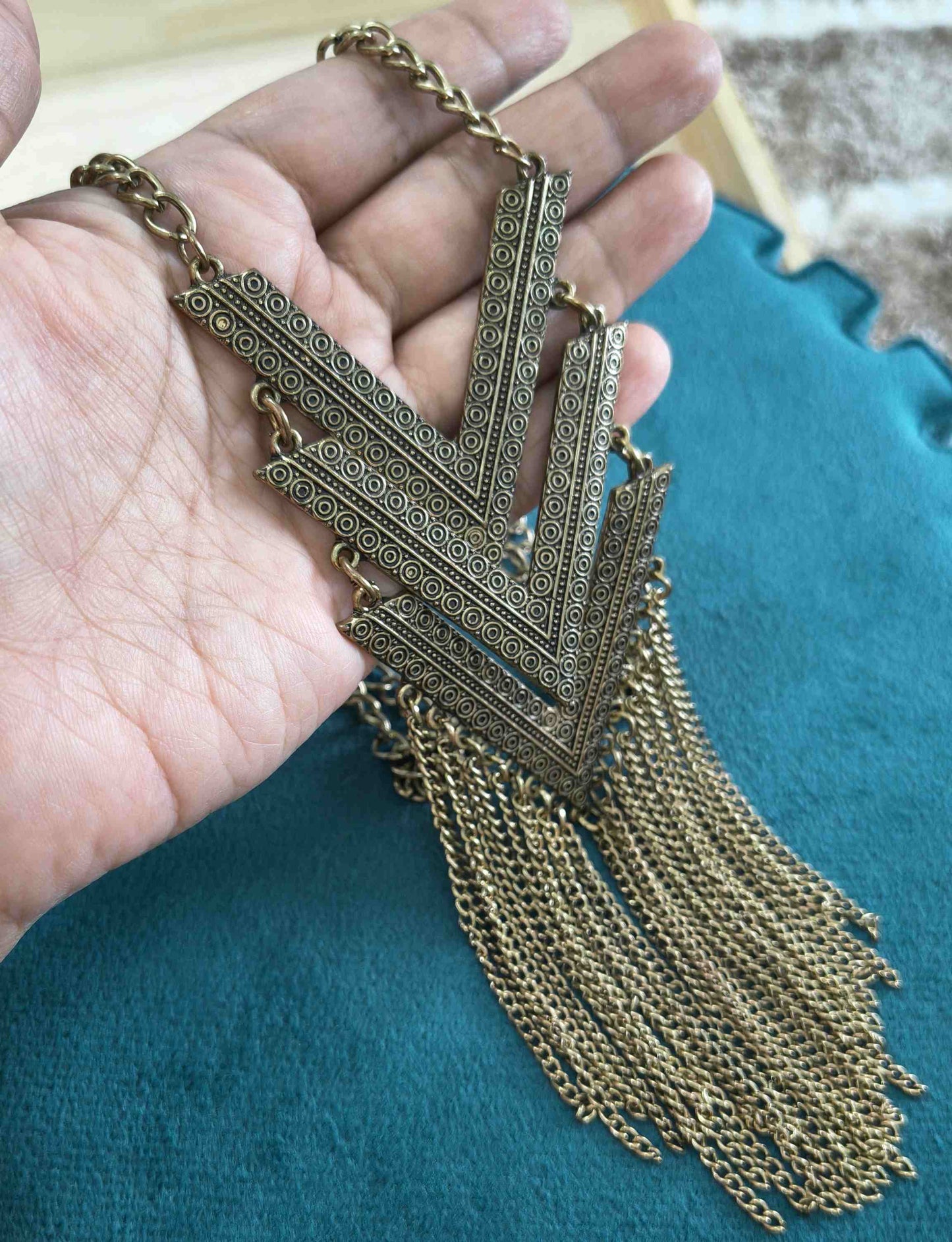 Classic Vintage Gold Toned Big Boho Necklace