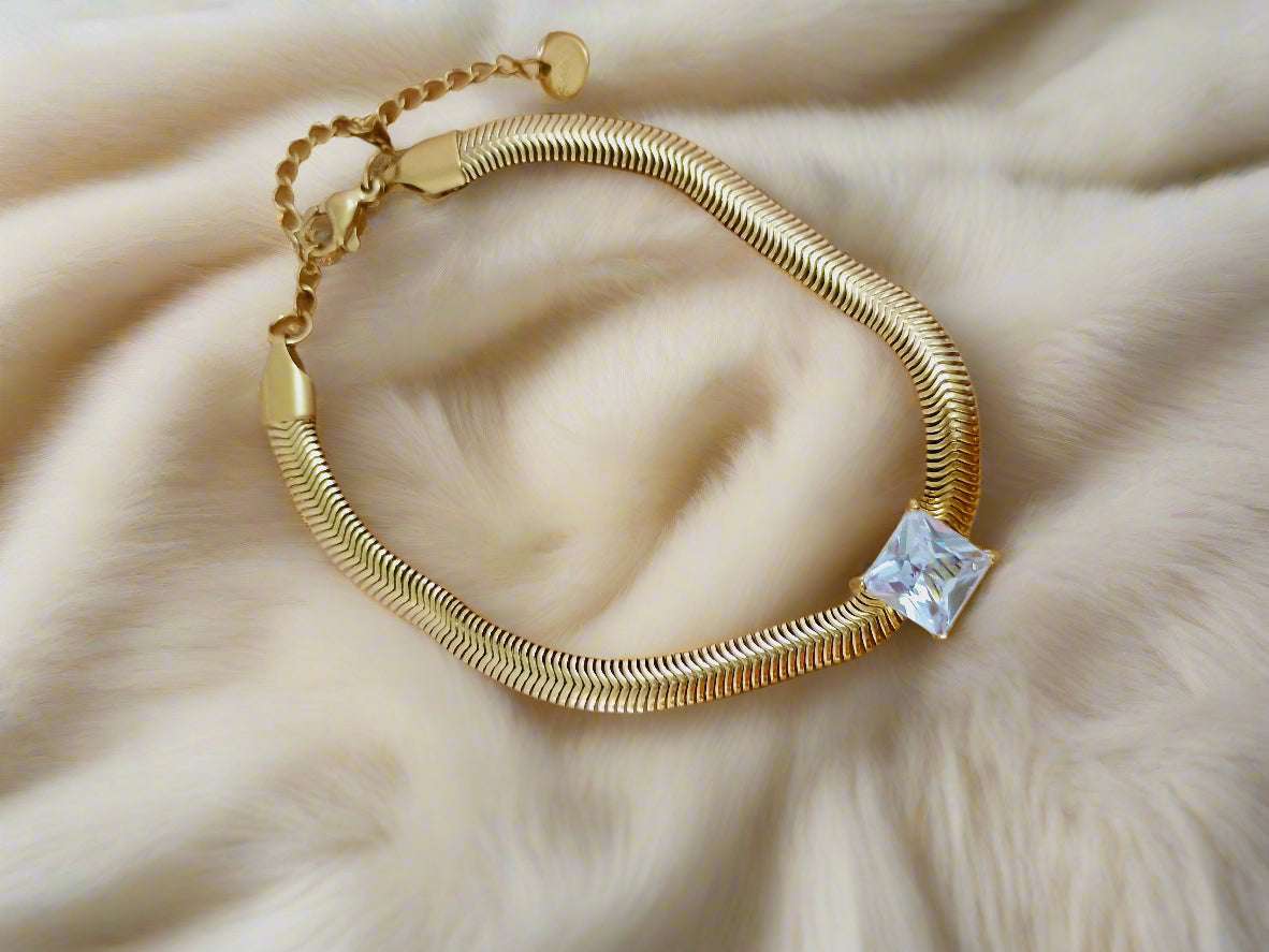 Anti tarnish Fashionable Heavy Snake chain with Big Square Diamond Studded Bracelet - Urban Era Jewel