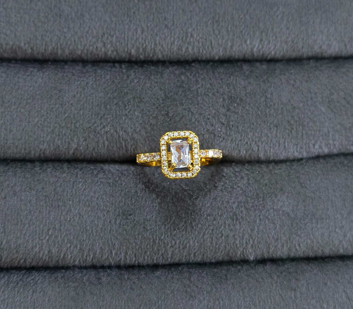 Cushion Cut Dainty Diamond Adjustable 18K Gold Plated Ring
