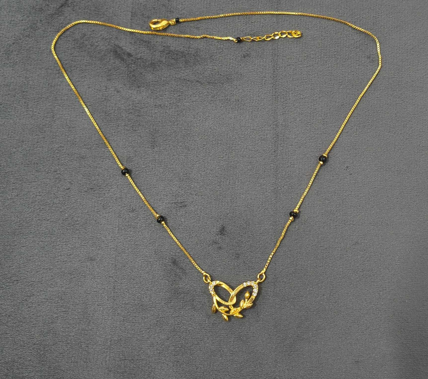 Daily Wear Black Beaded AD Hollow Heart Pendant Mangalsutra