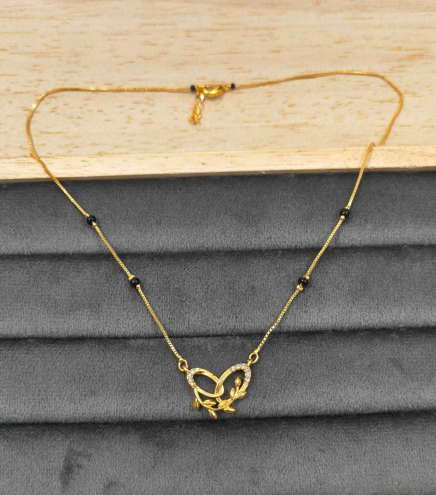 Daily Wear Black Beaded AD Hollow Heart Pendant Mangalsutra
