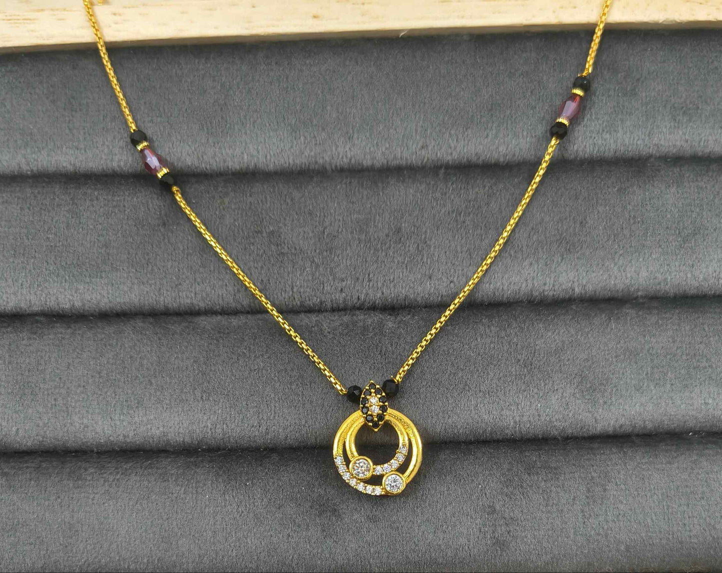 Daily Wear Black Beaded Double Circle Pendant Mangalsutra