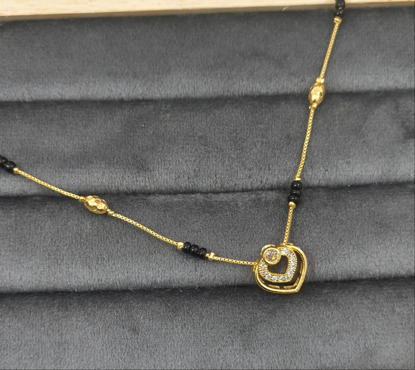 Daily Wear Black Beaded Double Heart Pendant Mangalsutra