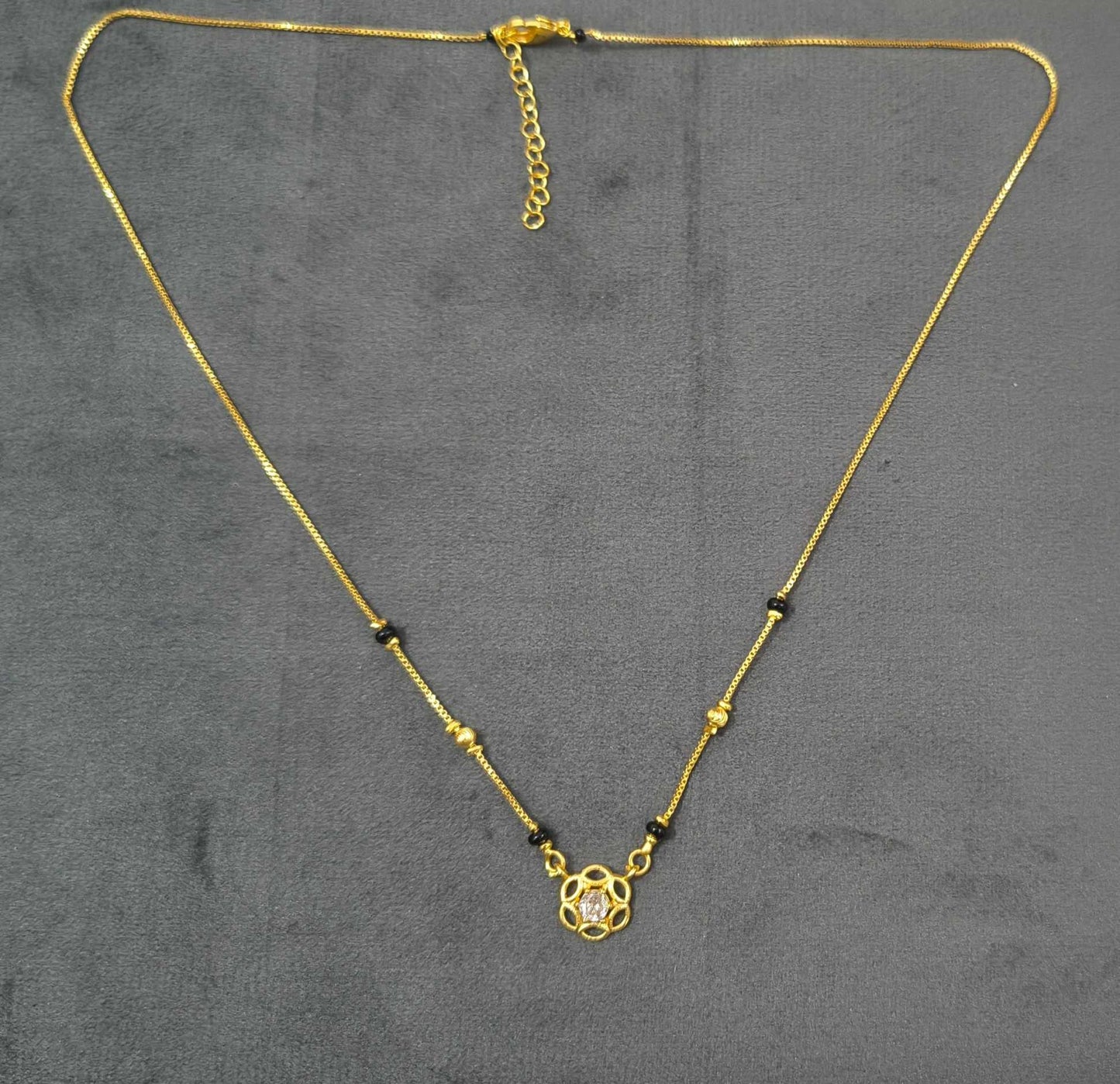 Daily Wear Black Beaded Floral Solitaire Pendant Mangalsutra