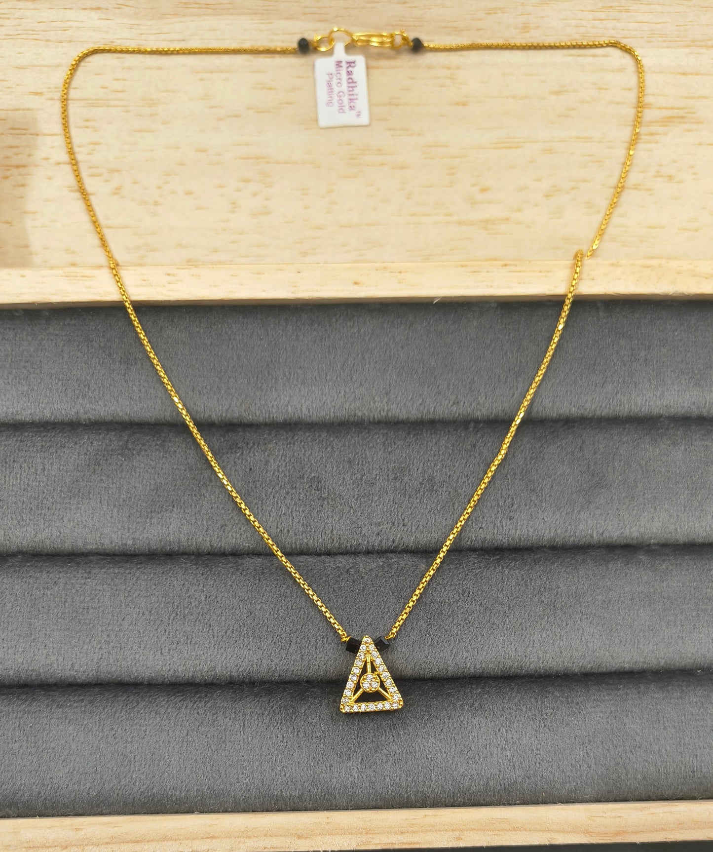 Daily Wear Black Beaded Stylish Triangle Pendant Mangalsutra