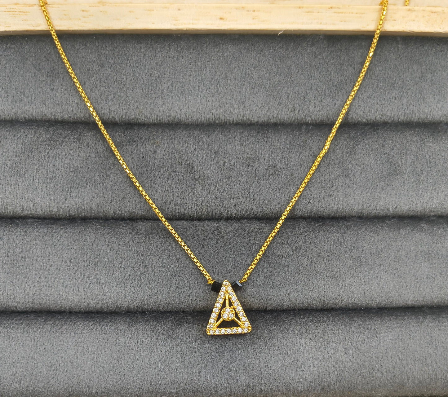 Daily Wear Black Beaded Stylish Triangle Pendant Mangalsutra