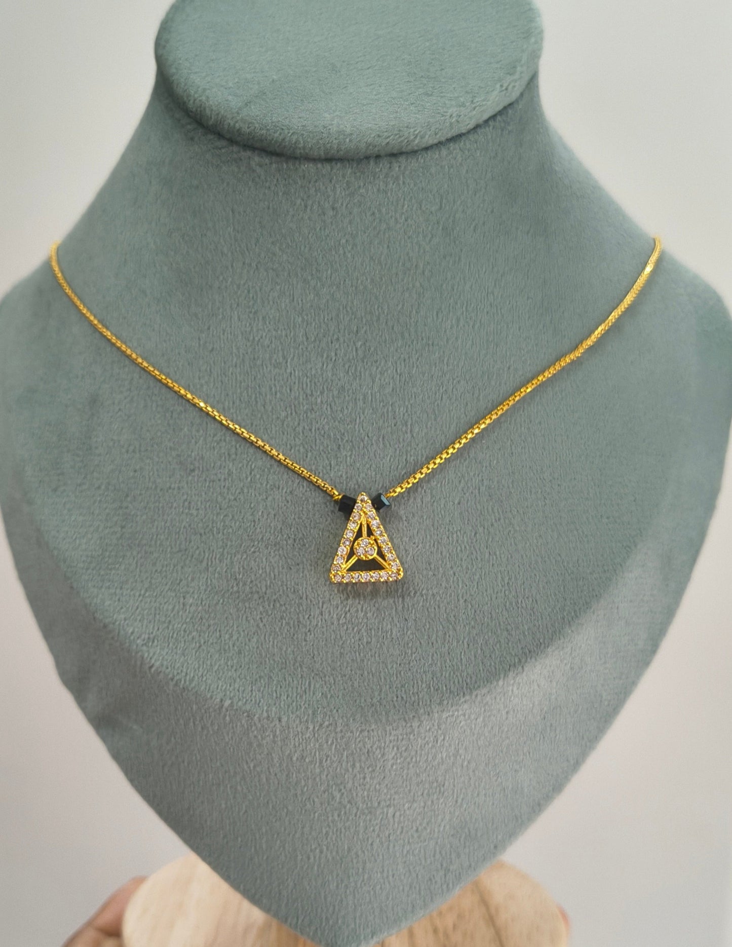 Daily Wear Black Beaded Stylish Triangle Pendant Mangalsutra