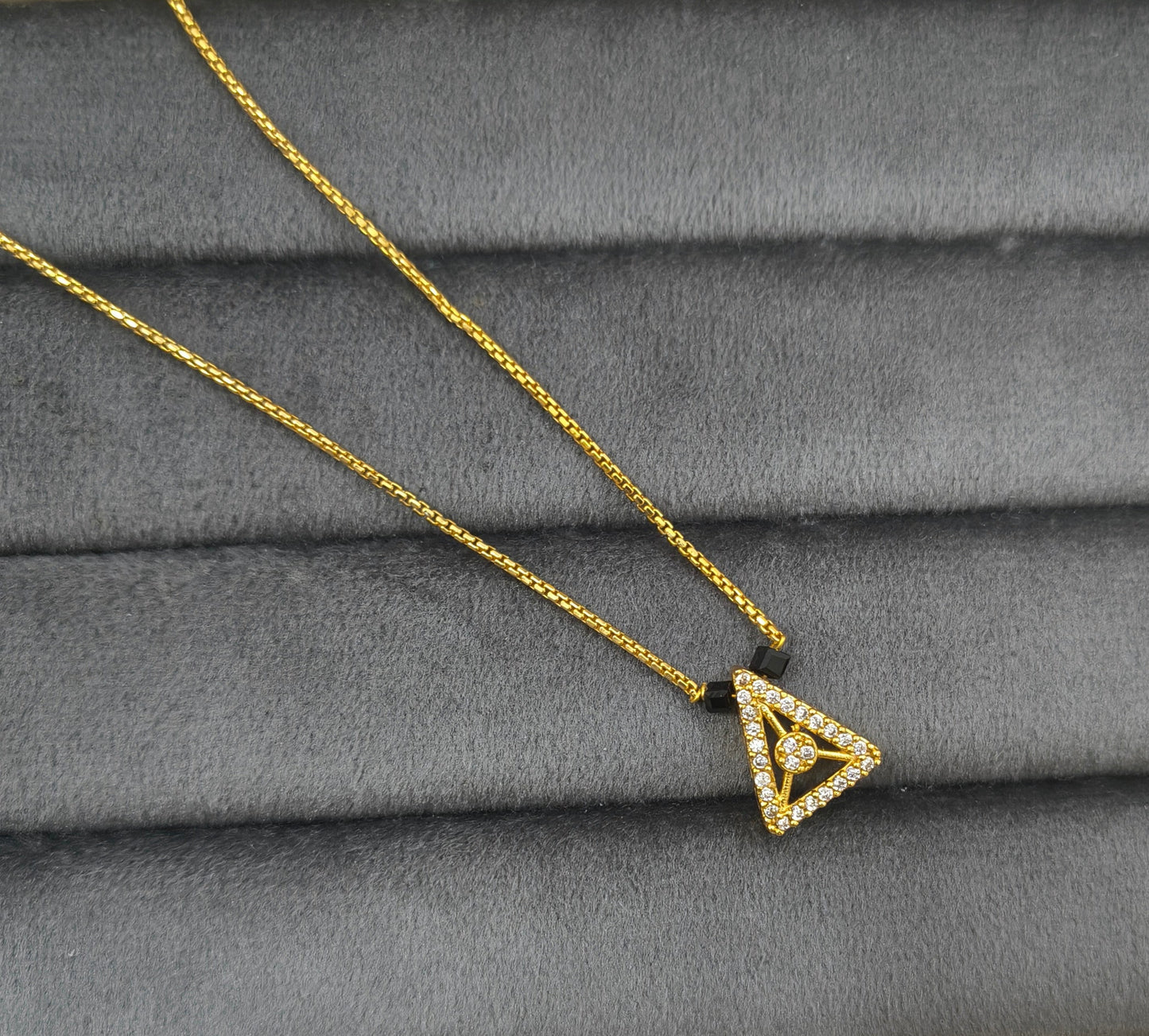Daily Wear Black Beaded Stylish Triangle Pendant Mangalsutra