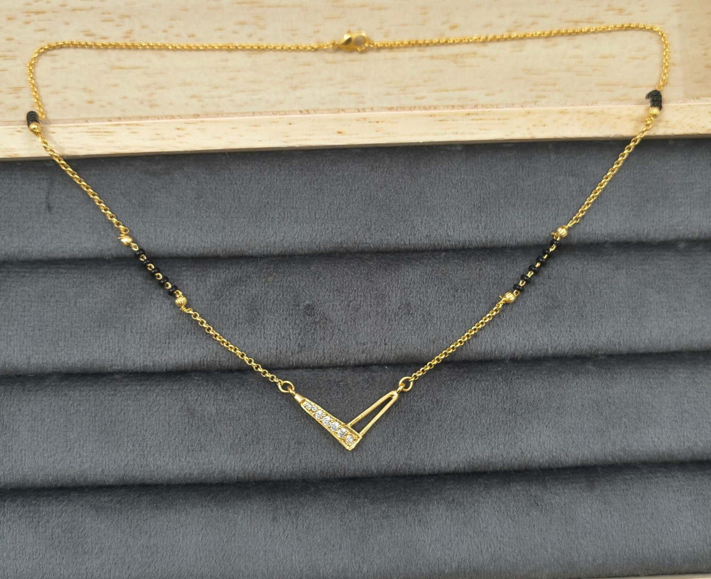 Daily Wear Black Beaded V Shaped Pendant Mangalsutra