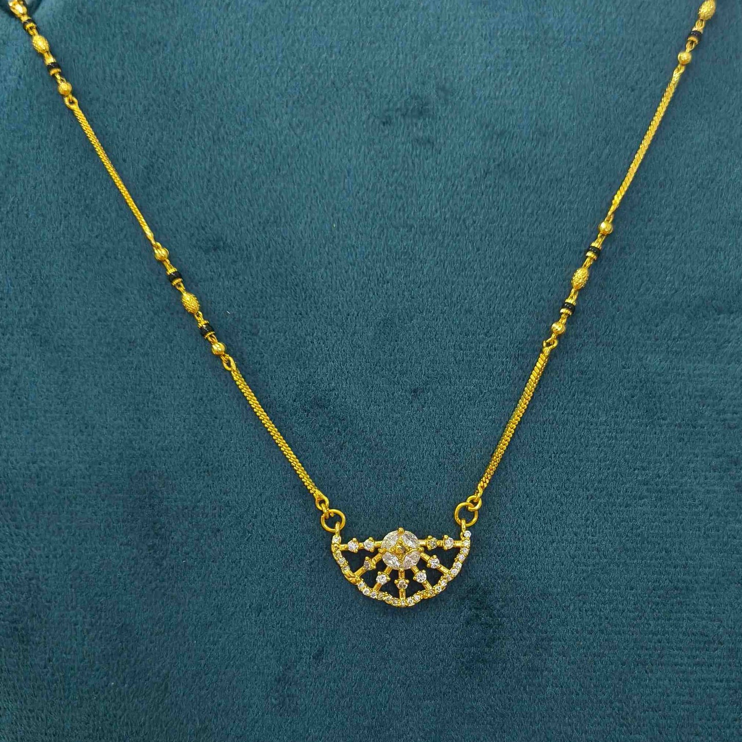 Daily Wear Mangalsutra Black Beaded AD Crown Pendant