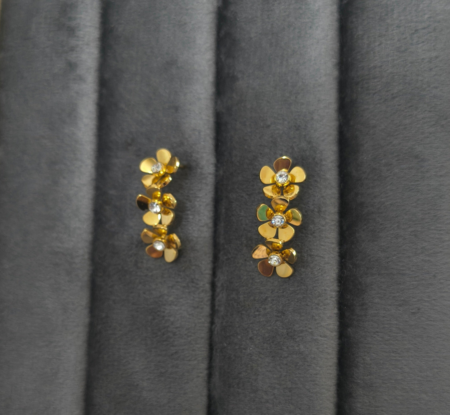 Dainty Floral Diamond Studded Earrings 18K Gold Plated