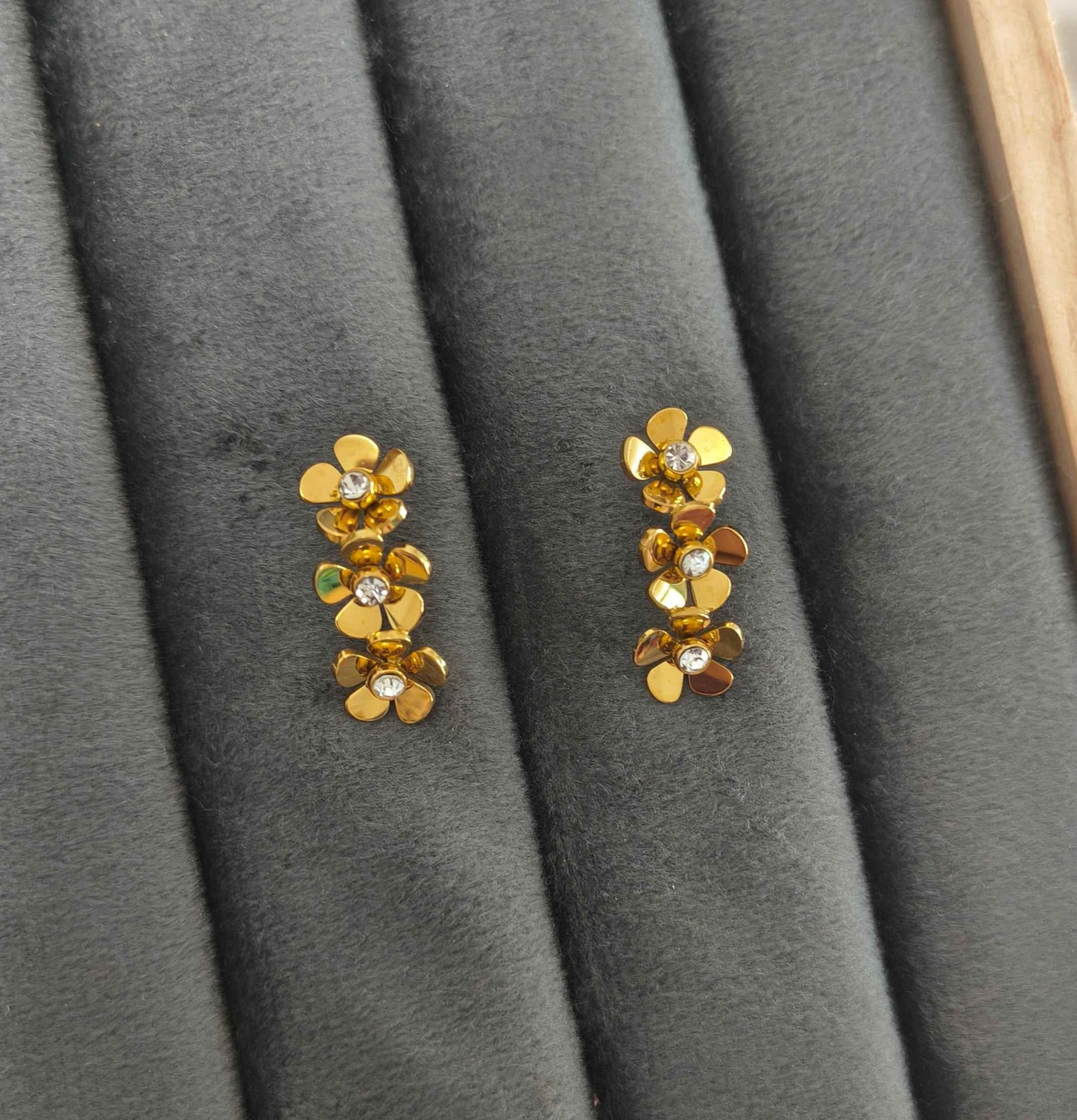 Dainty Floral Diamond Studded Earrings 18K Gold Plated