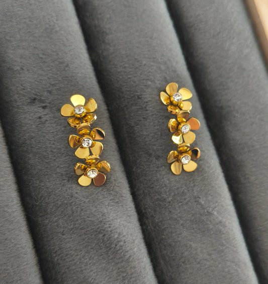 Dainty Floral Diamond Studded Earrings 18K Gold Plated