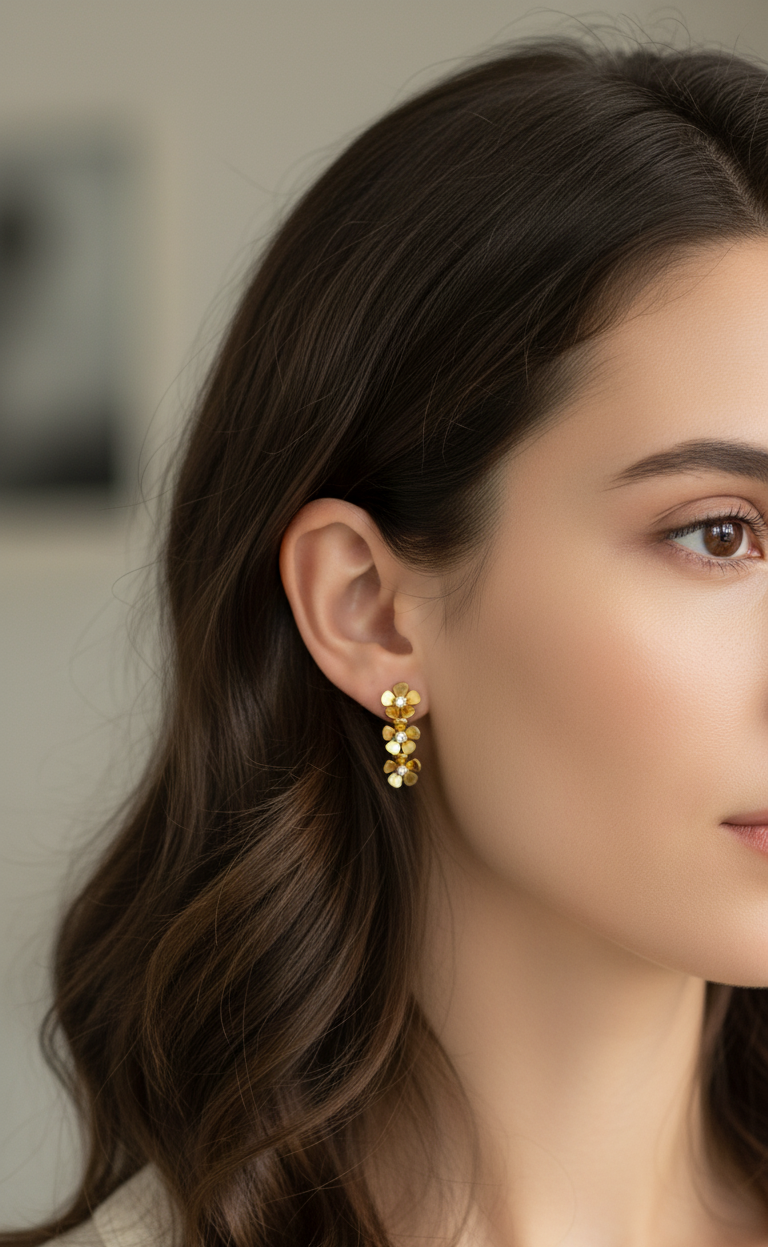 Dainty Floral Diamond Studded Earrings 18K Gold Plated
