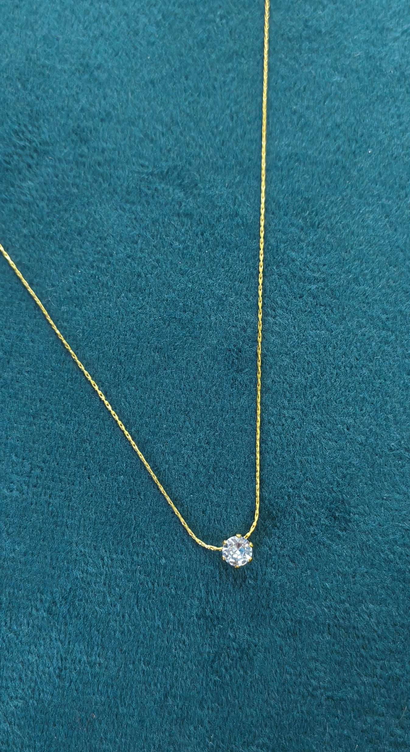 Dainty Solitaire Diamond Necklace 18K Gold Plated
