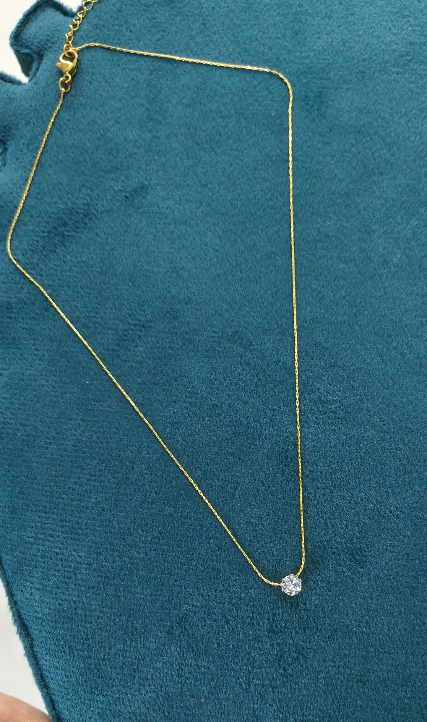 Dainty Solitaire Diamond Necklace 18K Gold Plated